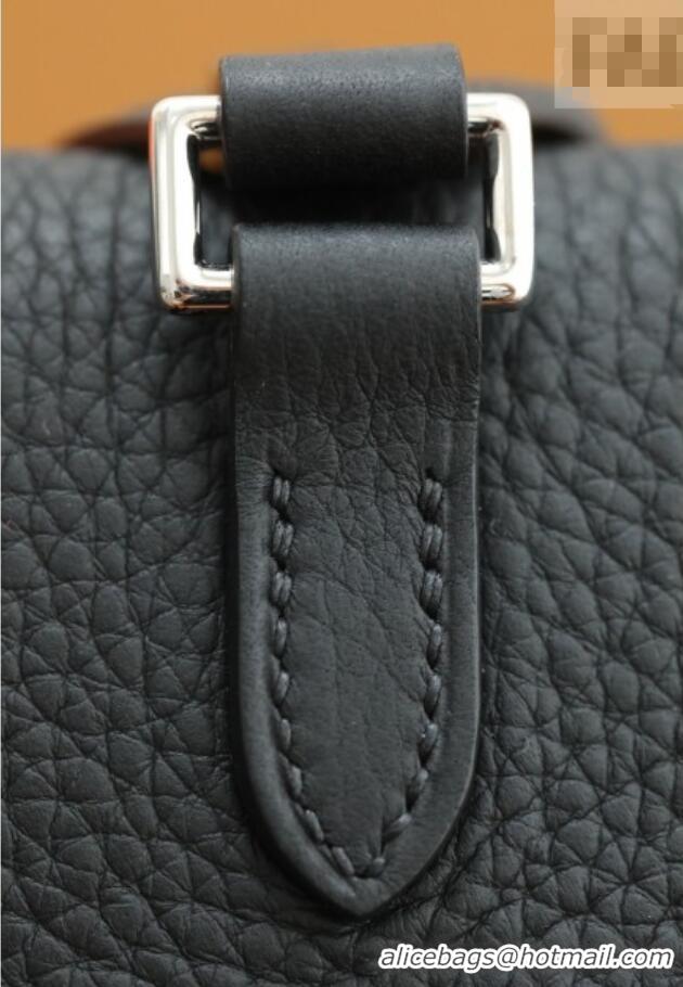 Most Popular Hermes Kelly Ado Backpack 22cm in Taurillon Clemence Leather H2111 Black/Silver 2026 (Half Handmade)