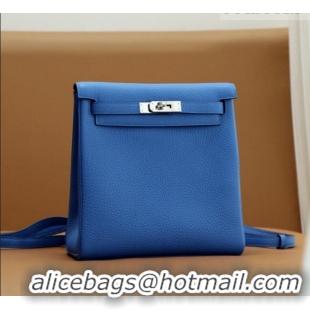 Best Price Hermes Kelly Ado Backpack 22cm in Taurillon Clemence Leather H2111 Blue/Silver 2026 (Half Handmade)
