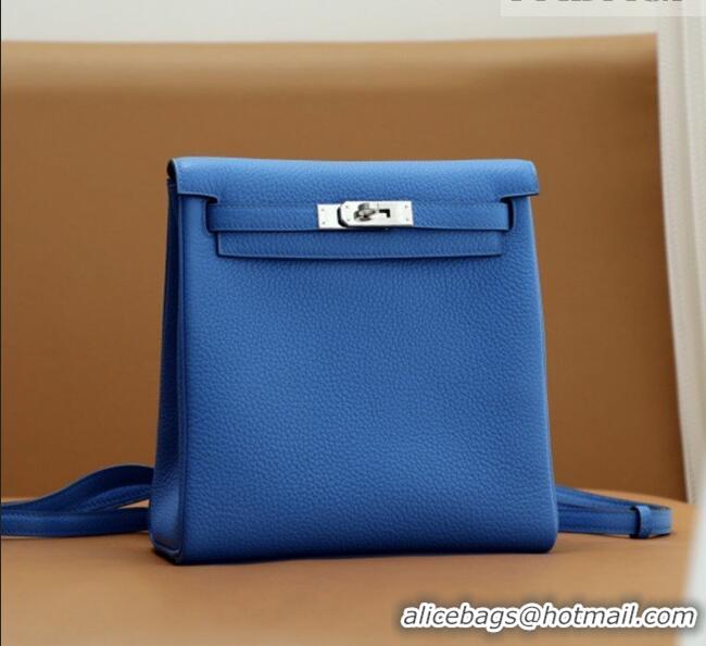 Best Price Hermes Kelly Ado Backpack 22cm in Taurillon Clemence Leather H2111 Blue/Silver 2026 (Half Handmade)