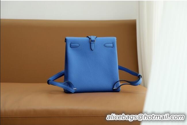 Best Price Hermes Kelly Ado Backpack 22cm in Taurillon Clemence Leather H2111 Blue/Silver 2026 (Half Handmade)