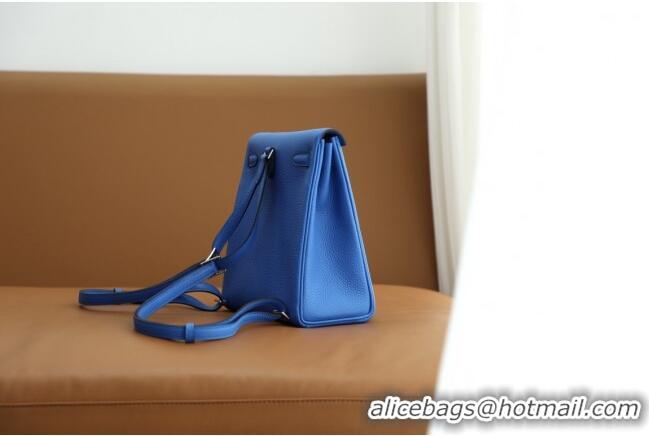 Best Price Hermes Kelly Ado Backpack 22cm in Taurillon Clemence Leather H2111 Blue/Silver 2026 (Half Handmade)