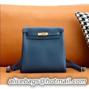 Well Crafted Hermes Kelly Ado Backpack 22cm in Evercolor Leather H2111 Navy Blue/Gold 2026 (Half Handmade)