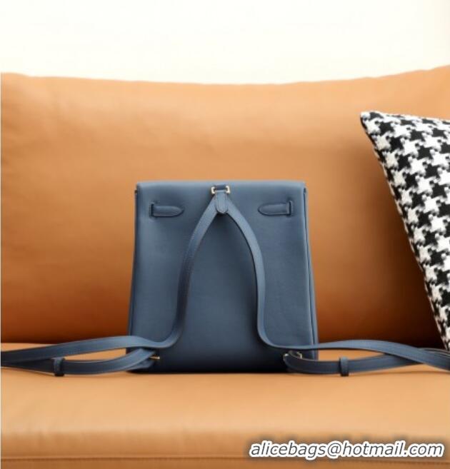 Well Crafted Hermes Kelly Ado Backpack 22cm in Evercolor Leather H2111 Navy Blue/Gold 2026 (Half Handmade)