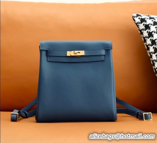 Well Crafted Hermes Kelly Ado Backpack 22cm in Evercolor Leather H2111 Navy Blue/Gold 2026 (Half Handmade)