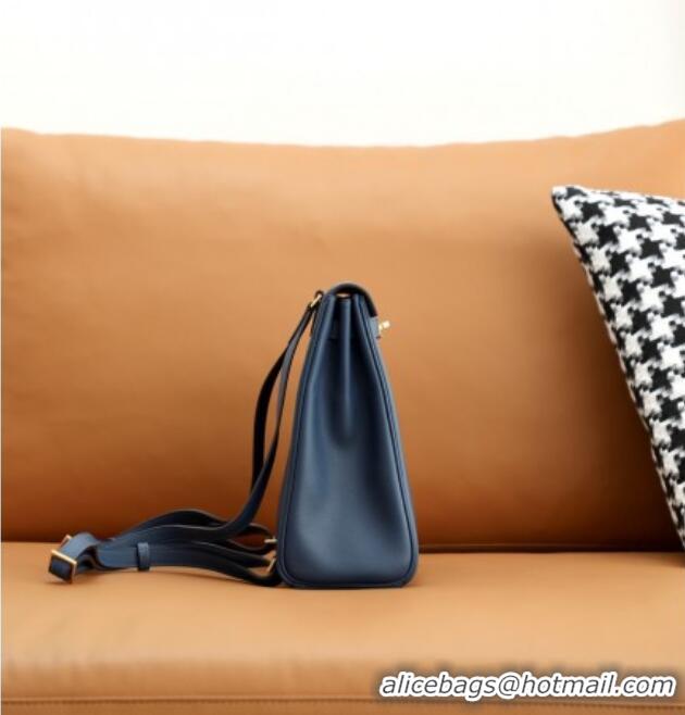 Well Crafted Hermes Kelly Ado Backpack 22cm in Evercolor Leather H2111 Navy Blue/Gold 2026 (Half Handmade)