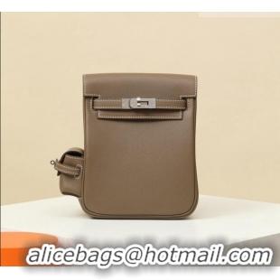 Grade Quality Hermes Kelly Jump Backpack KJ18 18cm in Swift Leather H2112 Etoupe/Silver 2026 (Half Handmade)