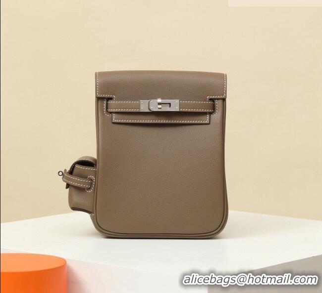 Grade Quality Hermes Kelly Jump Backpack KJ18 18cm in Swift Leather H2112 Etoupe/Silver 2026 (Half Handmade)