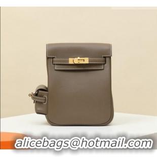 Top Design Hermes Kelly Jump Backpack KJ18 18cm in Swift Leather H2112 Etoupe/Gold 2026 (Half Handmade)