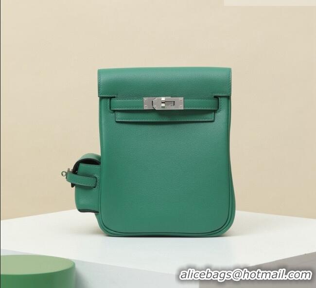 Best Quality Hermes Kelly Jump Backpack KJ18 18cm in Swift Leather H2112 Green/Silver 2026 (Half Handmade)