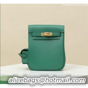 Top Design Hermes Kelly Jump Backpack KJ18 18cm in Swift Leather H2112 Green/Gold 2026 (Half Handmade)