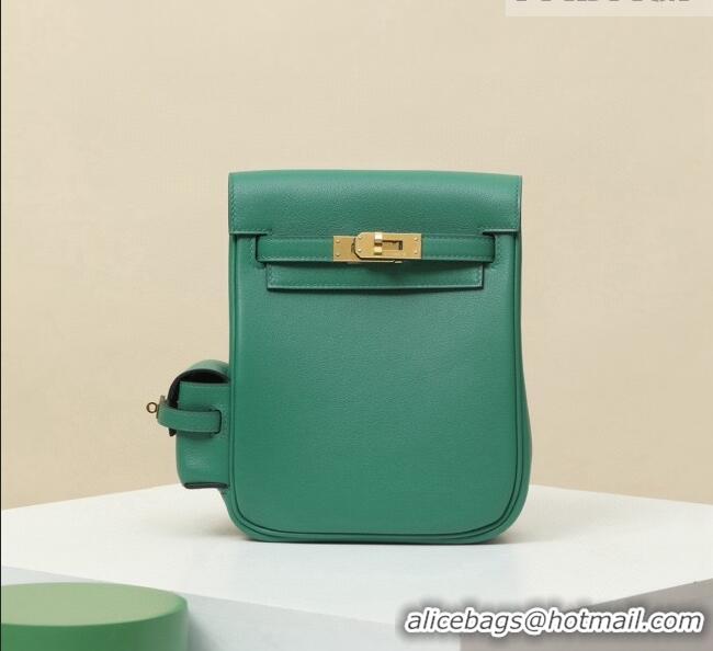 Top Design Hermes Kelly Jump Backpack KJ18 18cm in Swift Leather H2112 Green/Gold 2026 (Half Handmade)