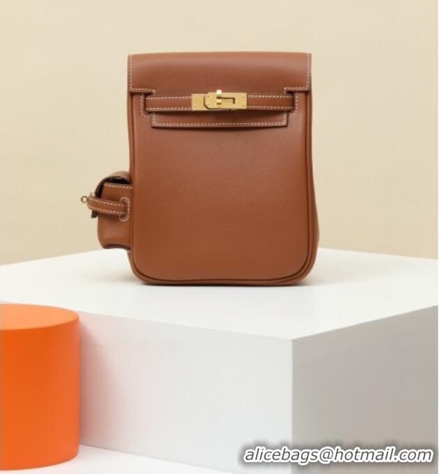 Best Price Hermes Kelly Jump Backpack KJ18 18cm in Swift Leather H2112 Brown/Gold 2026 (Half Handmade)