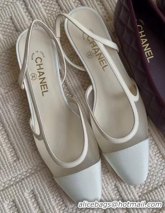Top Grade Chanel Lambskin and Mesh Slingback Pumps CH030415 White 2026