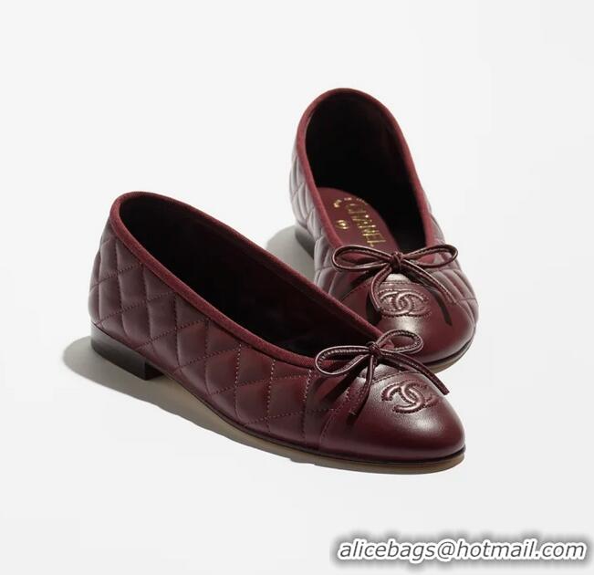 ​Super Quality Chanel Lambskin Ballet Flats G26250 Dark Burgundy 2026