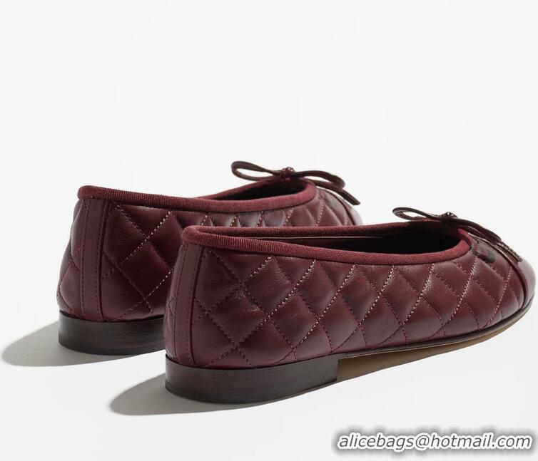 ​Super Quality Chanel Lambskin Ballet Flats G26250 Dark Burgundy 2026