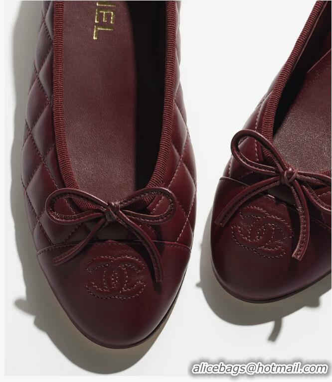 ​Super Quality Chanel Lambskin Ballet Flats G26250 Dark Burgundy 2026