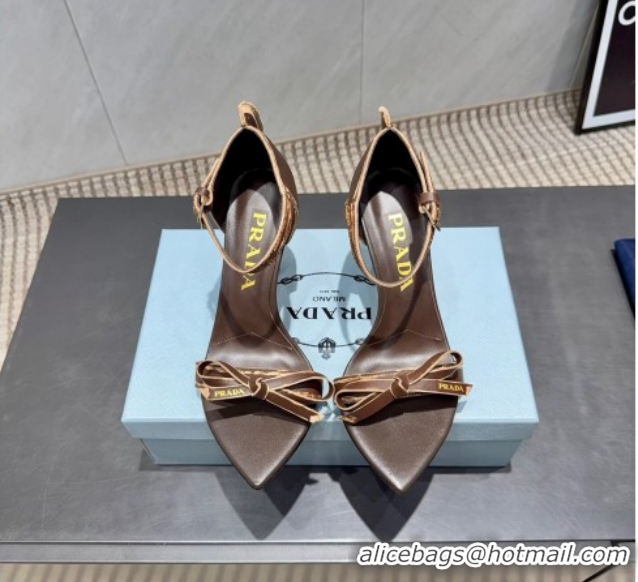 Best Price Prada Leather Bow Heel Sandals 8.5cm Brown 1X196O 2026
