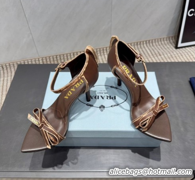 Best Price Prada Leather Bow Heel Sandals 8.5cm Brown 1X196O 2026