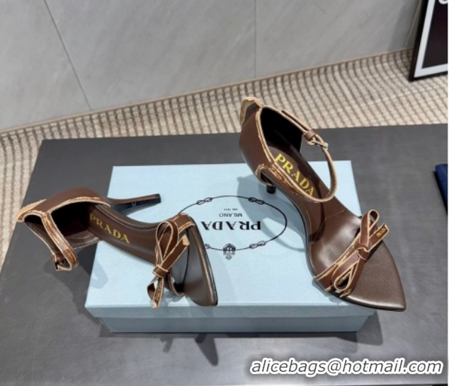 Best Price Prada Leather Bow Heel Sandals 8.5cm Brown 1X196O 2026