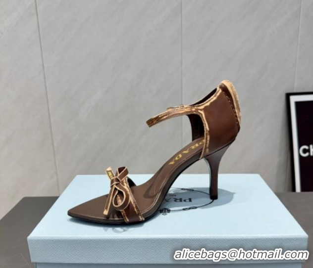 Best Price Prada Leather Bow Heel Sandals 8.5cm Brown 1X196O 2026