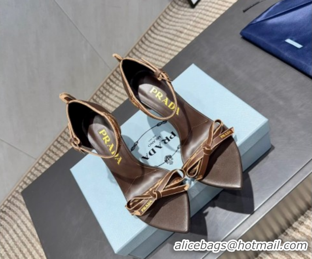 Best Price Prada Leather Bow Heel Sandals 8.5cm Brown 1X196O 2026