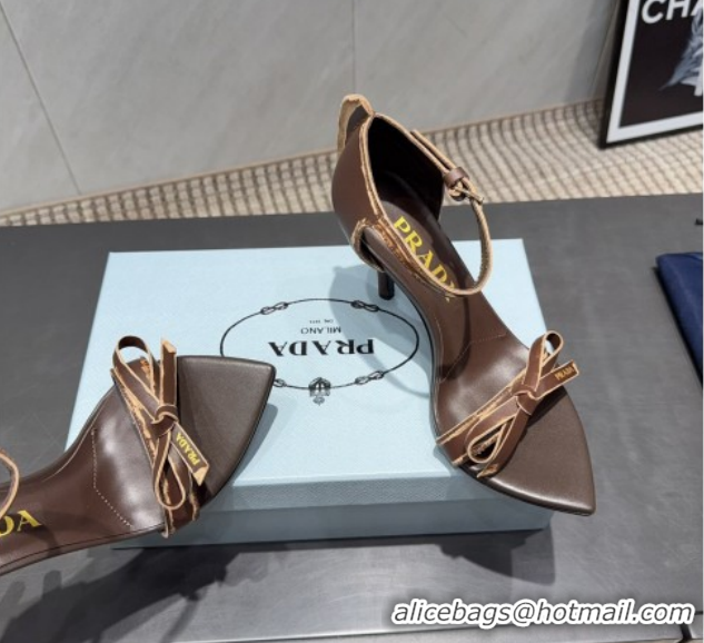 Best Price Prada Leather Bow Heel Sandals 8.5cm Brown 1X196O 2026