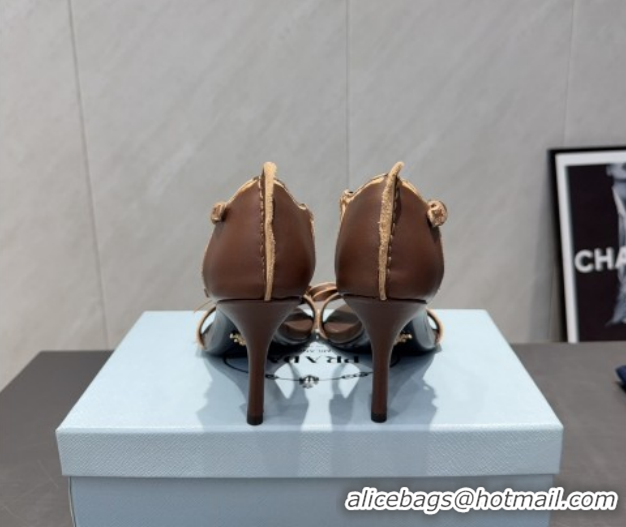 Best Price Prada Leather Bow Heel Sandals 8.5cm Brown 1X196O 2026