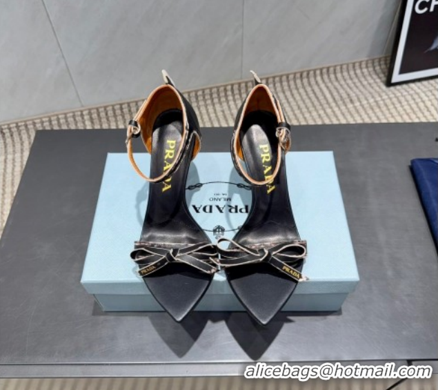 Good Quality Prada Leather Bow Heel Sandals 8.5cm 1X196O Black  2026