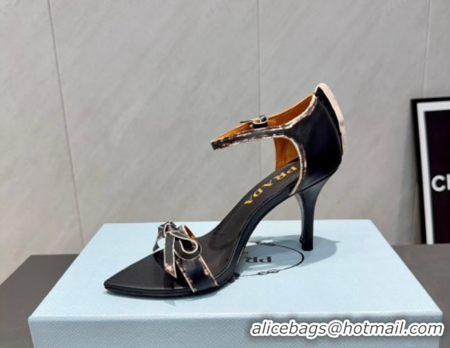 Good Quality Prada Leather Bow Heel Sandals 8.5cm 1X196O Black  2026
