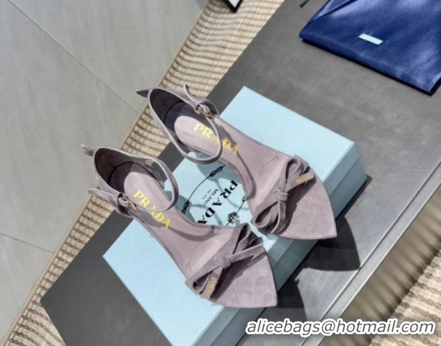 Purchase Prada Suede Bow Heel Sandals 8.5cm 1X196O Grey 2026