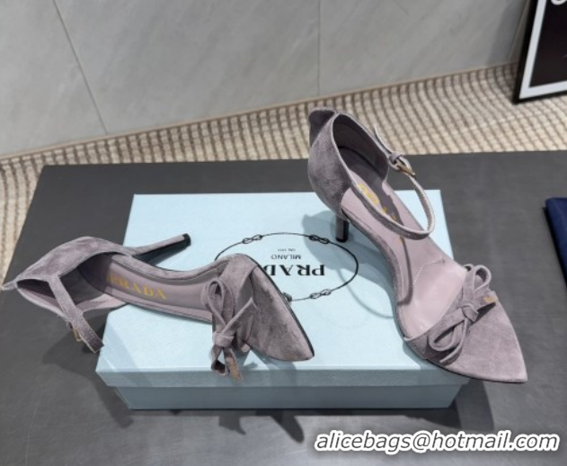 Purchase Prada Suede Bow Heel Sandals 8.5cm 1X196O Grey 2026