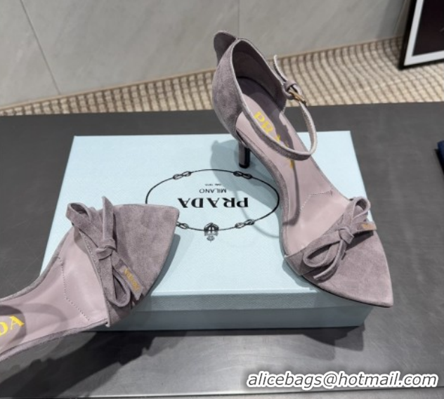 Purchase Prada Suede Bow Heel Sandals 8.5cm 1X196O Grey 2026