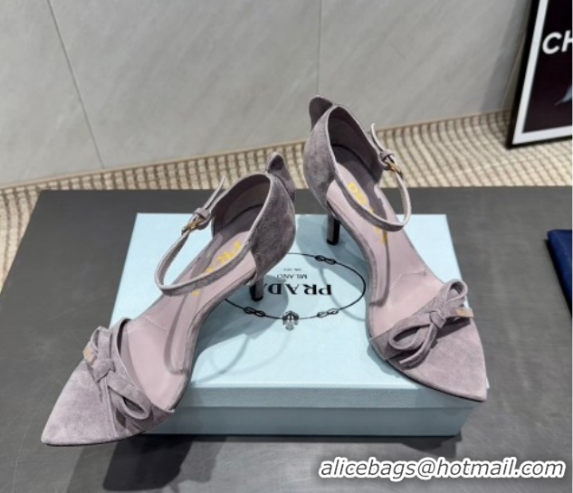 Purchase Prada Suede Bow Heel Sandals 8.5cm 1X196O Grey 2026