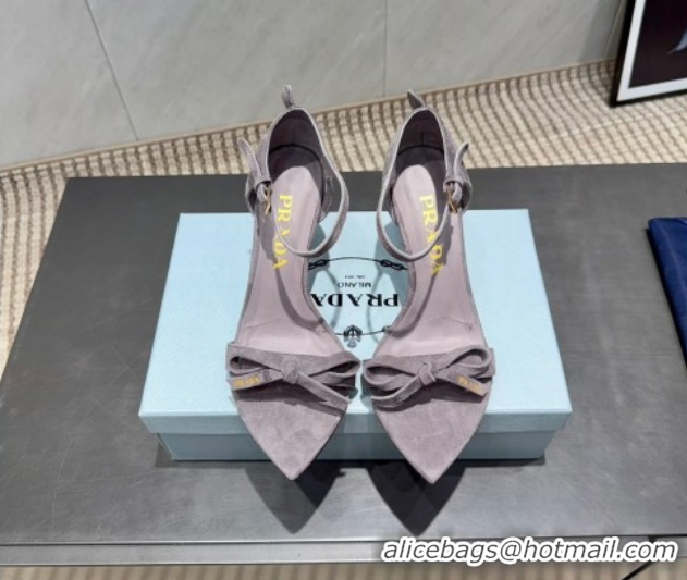 Purchase Prada Suede Bow Heel Sandals 8.5cm 1X196O Grey 2026