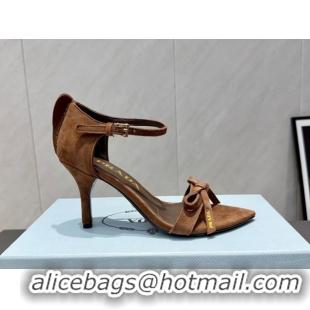 Classic Hot Prada Suede Bow Heel Sandals 8.5cm Brown 1X196O 1205004 2026
