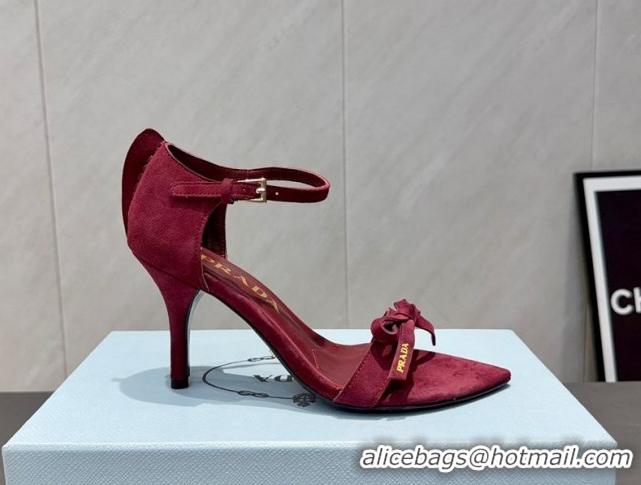 Grade Quality Prada Suede Bow Heel Sandals 8.5cm Red 1X196O 1205005 2026