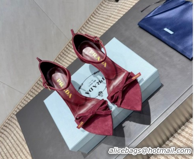 Grade Quality Prada Suede Bow Heel Sandals 8.5cm Red 1X196O 1205005 2026