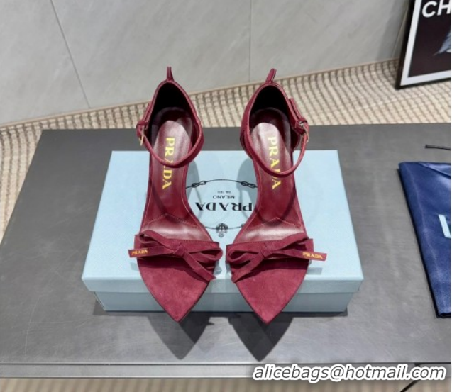 Grade Quality Prada Suede Bow Heel Sandals 8.5cm Red 1X196O 1205005 2026