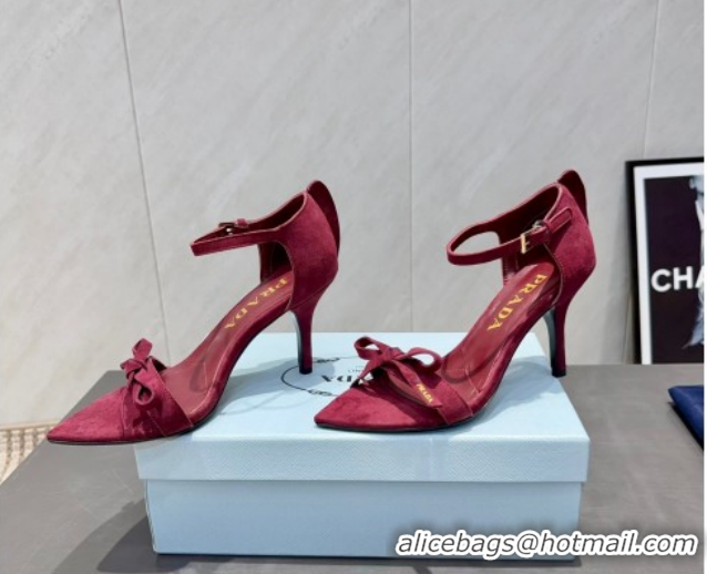 Grade Quality Prada Suede Bow Heel Sandals 8.5cm Red 1X196O 1205005 2026
