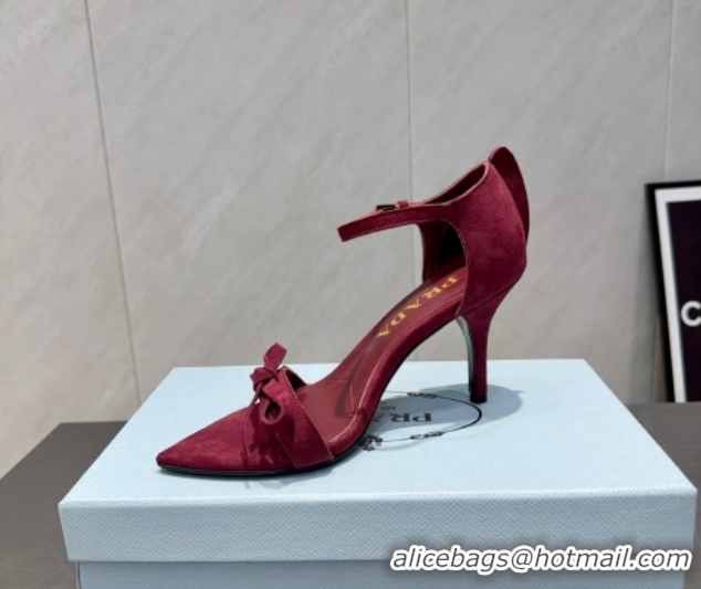 Grade Quality Prada Suede Bow Heel Sandals 8.5cm Red 1X196O 1205005 2026