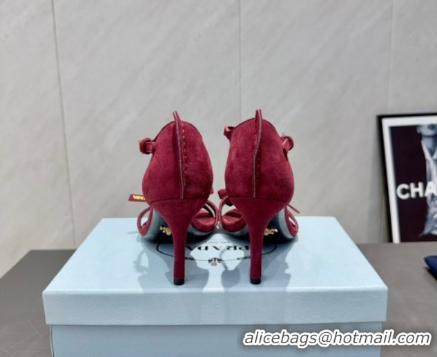Grade Quality Prada Suede Bow Heel Sandals 8.5cm Red 1X196O 1205005 2026