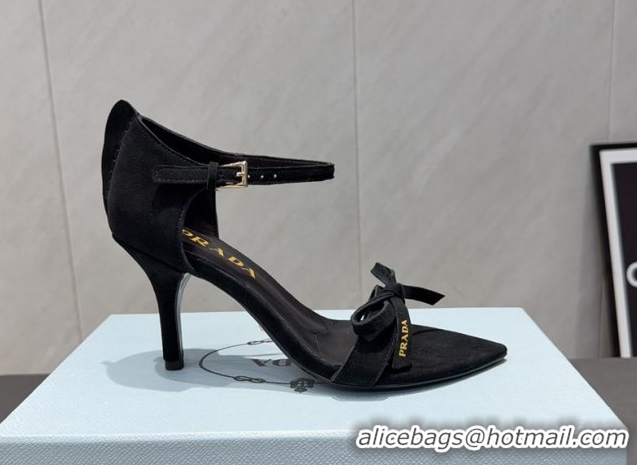 Best Grade Prada Suede Bow Heel Sandals 8.5cm Black 1X196O 1205006 2026