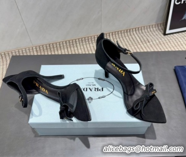 Best Grade Prada Suede Bow Heel Sandals 8.5cm Black 1X196O 1205006 2026