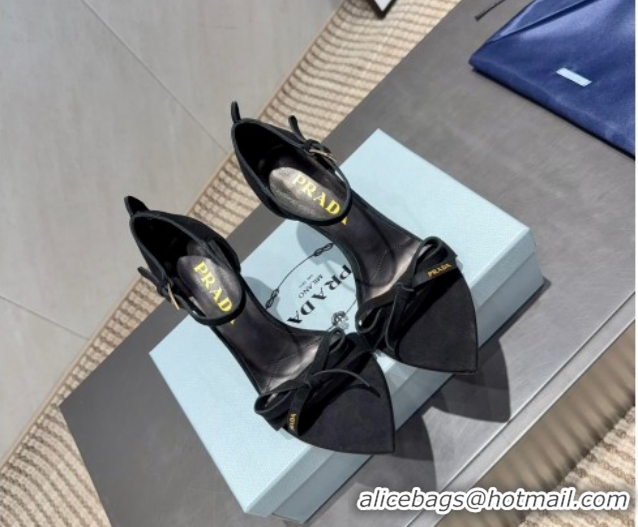 Best Grade Prada Suede Bow Heel Sandals 8.5cm Black 1X196O 1205006 2026