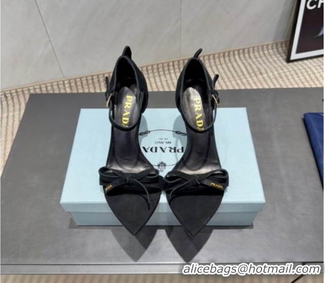 Best Grade Prada Suede Bow Heel Sandals 8.5cm Black 1X196O 1205006 2026