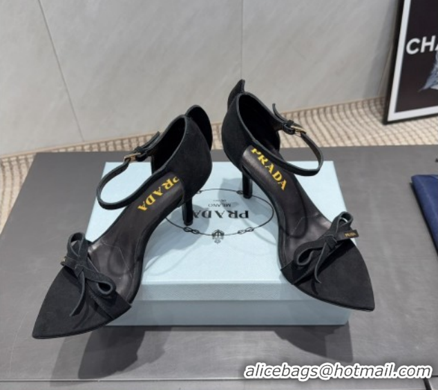 Best Grade Prada Suede Bow Heel Sandals 8.5cm Black 1X196O 1205006 2026