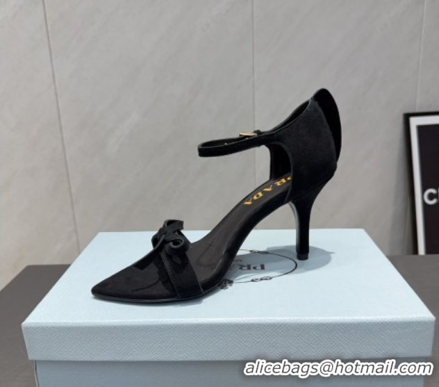 Best Grade Prada Suede Bow Heel Sandals 8.5cm Black 1X196O 1205006 2026