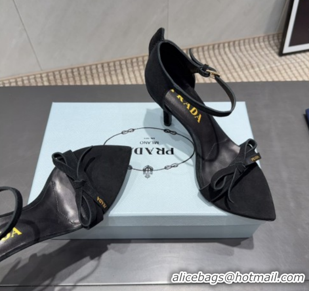 Best Grade Prada Suede Bow Heel Sandals 8.5cm Black 1X196O 1205006 2026