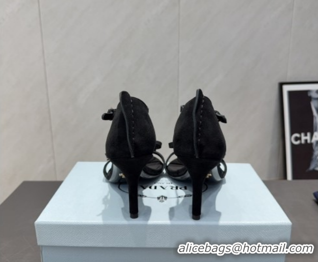 Best Grade Prada Suede Bow Heel Sandals 8.5cm Black 1X196O 1205006 2026
