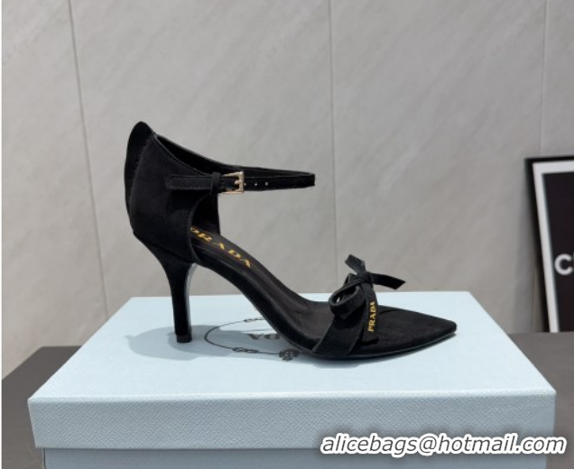 Best Grade Prada Suede Bow Heel Sandals 8.5cm Black 1X196O 1205006 2026